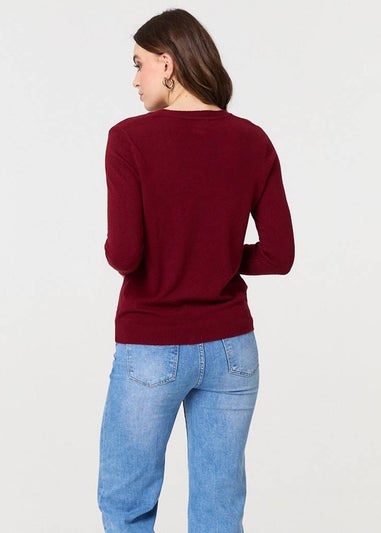 Izabel London Red Plain Soft Knit Long Sleeve Jumper