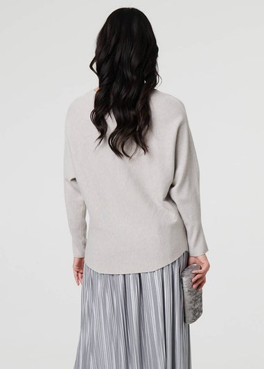 Izabel London Grey Floral Long Batwing Sleeve Relaxed Top