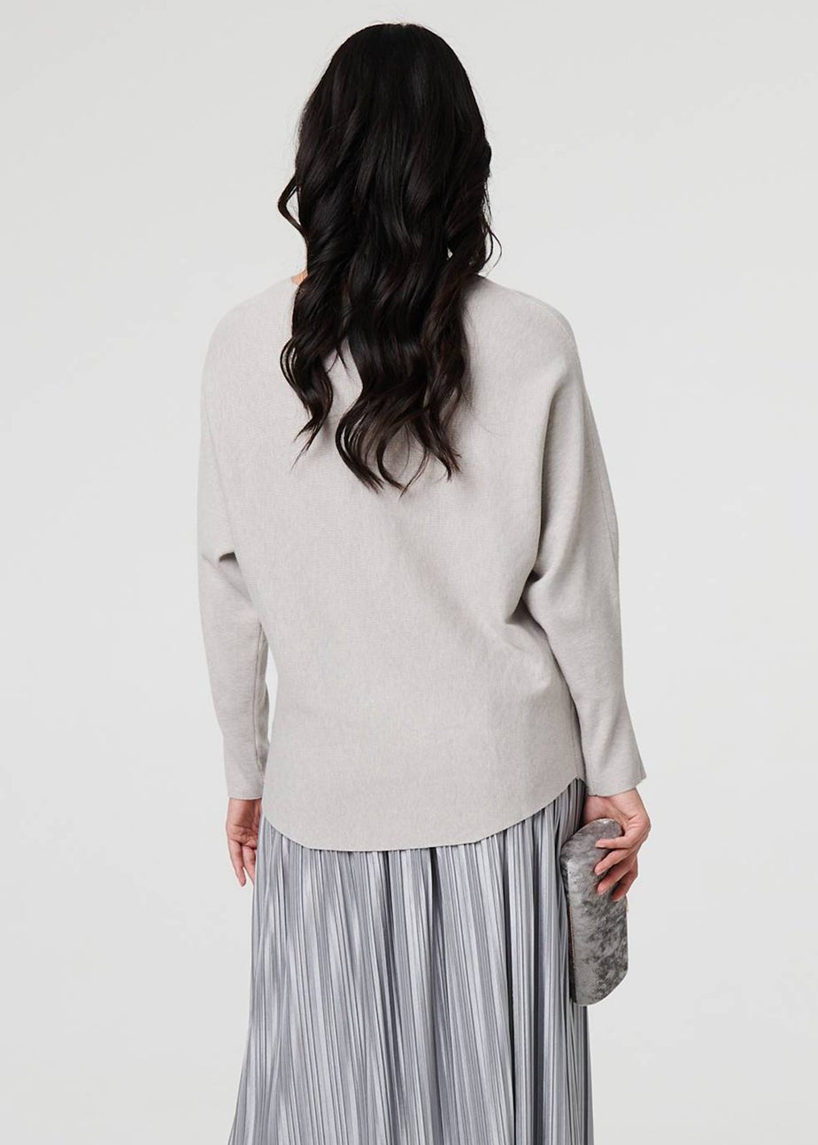 Izabel London Grey Floral Long Batwing Sleeve Relaxed Top