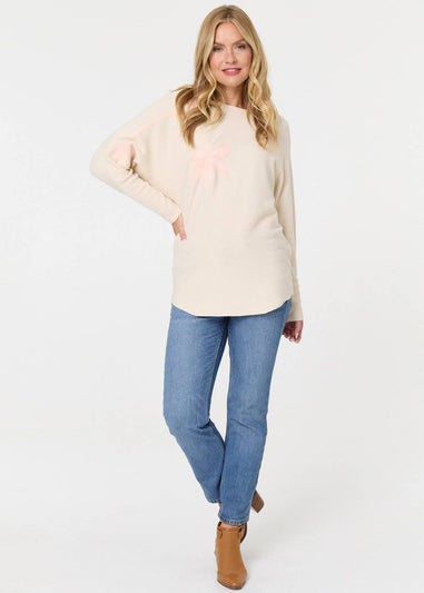 Izabel London Beige Floral Long Batwing Sleeve Relaxed Top
