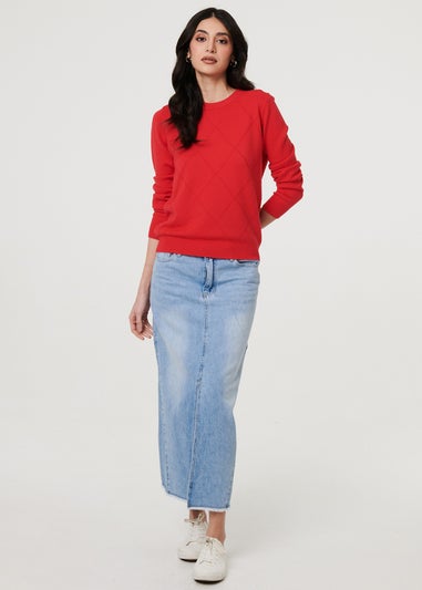 Izabel London Ivory Heart Print Drop Shoulder Jumper