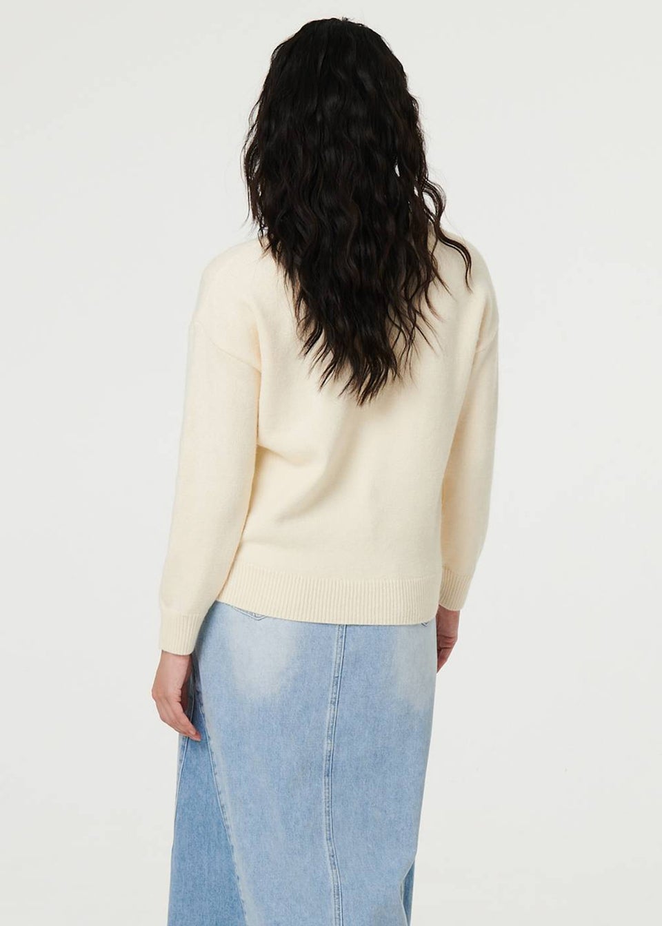 Izabel London Ivory Heart Print Drop Shoulder Jumper