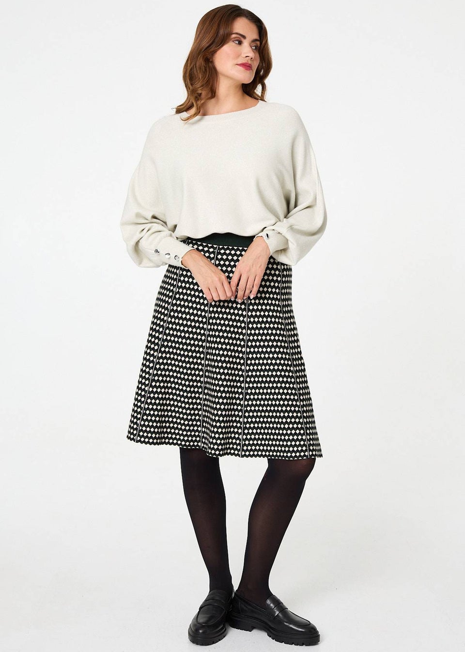 Izabel London Green Geo Print High Waist Knee Length Skirt