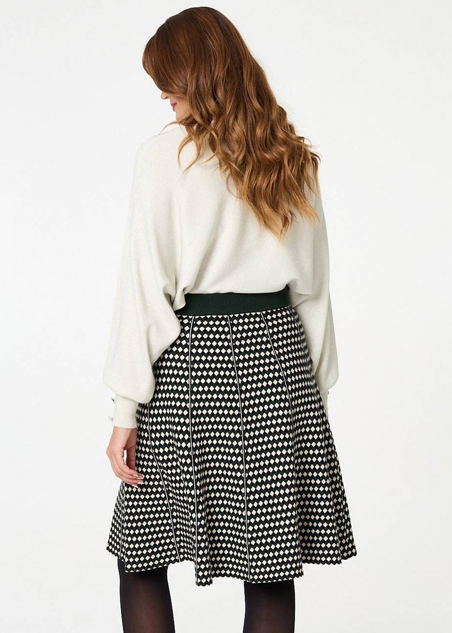 Izabel London Green Geo Print High Waist Knee Length Skirt