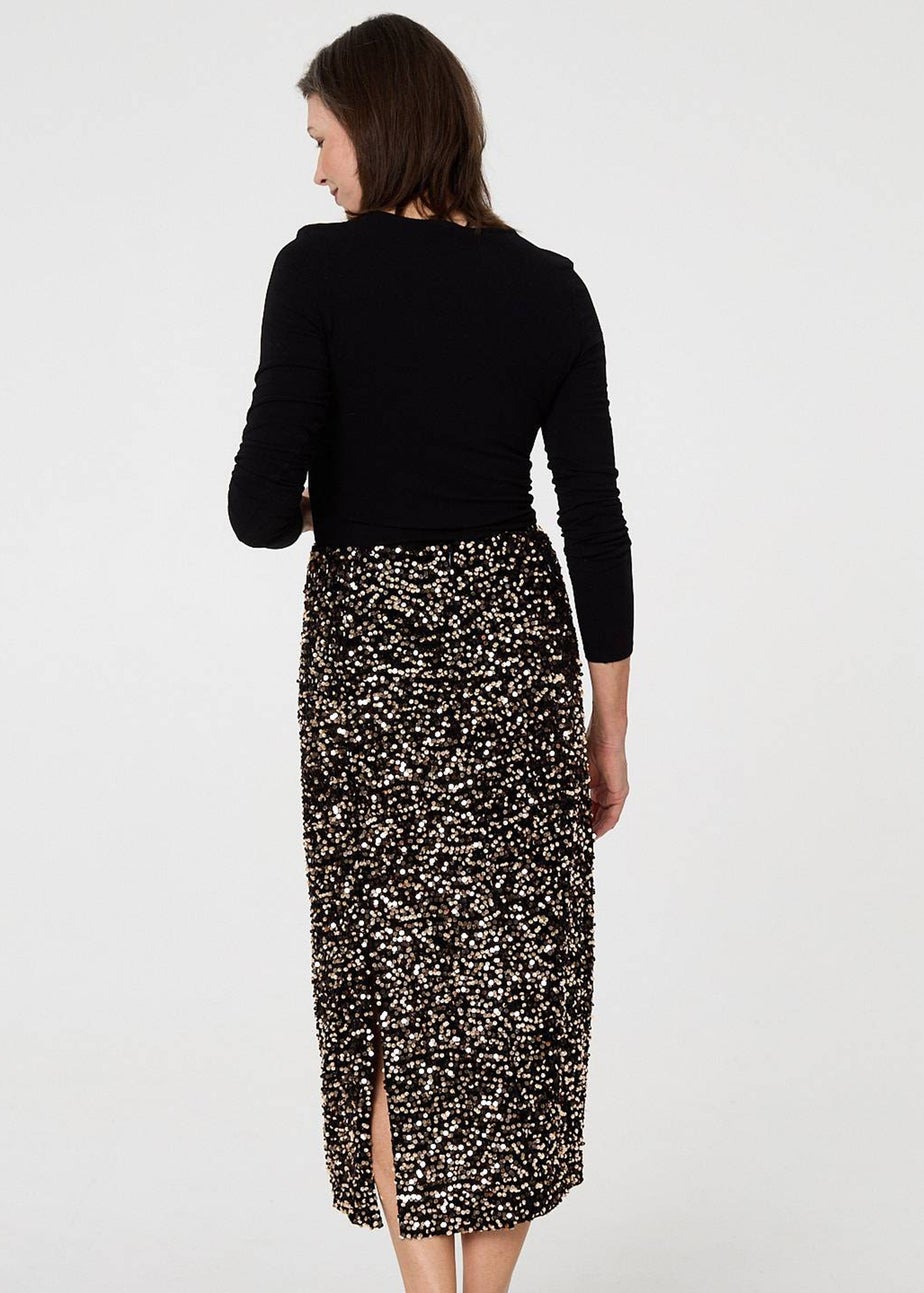 Izabel London Black Sequin Embellished High Waist Midi Skirt