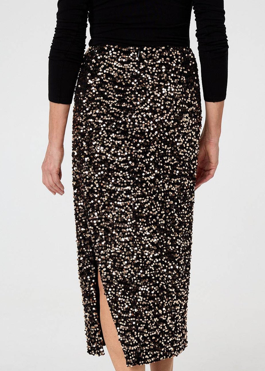 Izabel London Black Sequin Embellished High Waist Midi Skirt