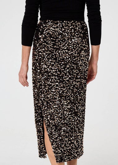 Izabel London Black Sequin Embellished High Waist Midi Skirt
