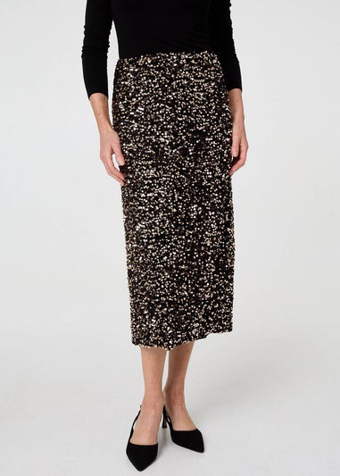 Izabel London Black Sequin Embellished High Waist Midi Skirt