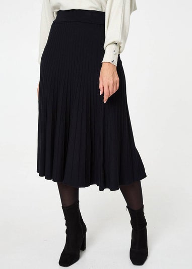 Izabel London Black High Waist Pleated Knit Midi Skirt