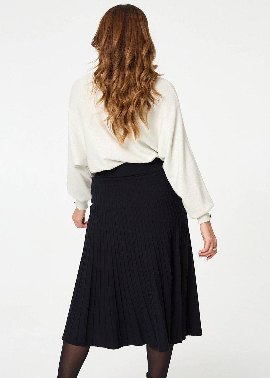 Izabel London Black High Waist Pleated Knit Midi Skirt