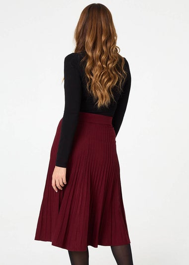 Izabel London Red High Waist Pleated Knit Midi Skirt