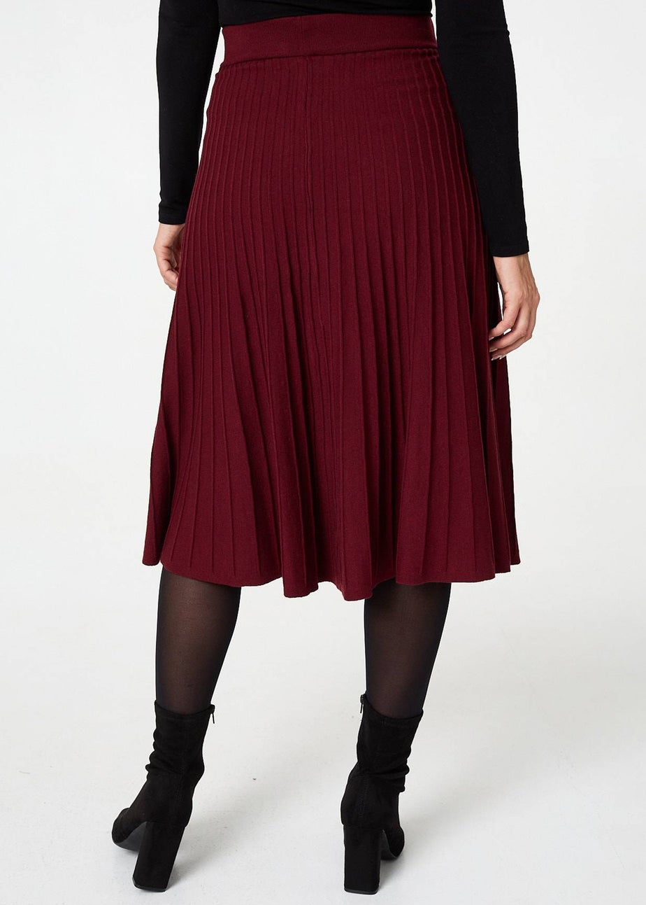 Izabel London Red High Waist Pleated Knit Midi Skirt