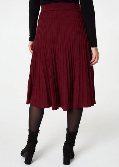Izabel London Red High Waist Pleated Knit Midi Skirt