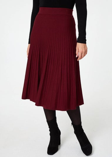 Izabel London Red High Waist Pleated Knit Midi Skirt