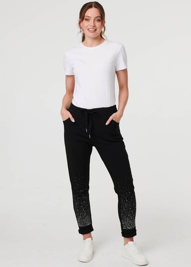 Izabel London Black Diamante Detail Slim Cropped Trousers