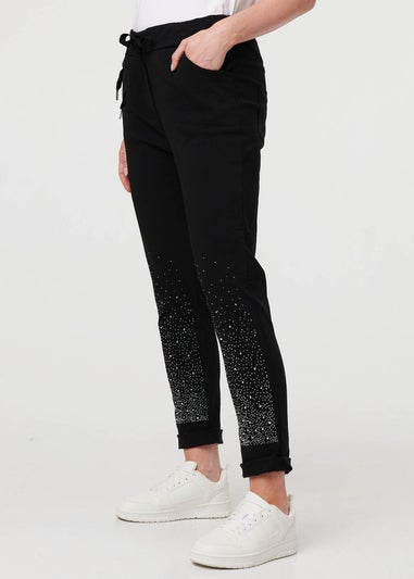 Izabel London Black Diamante Detail Slim Cropped Trousers