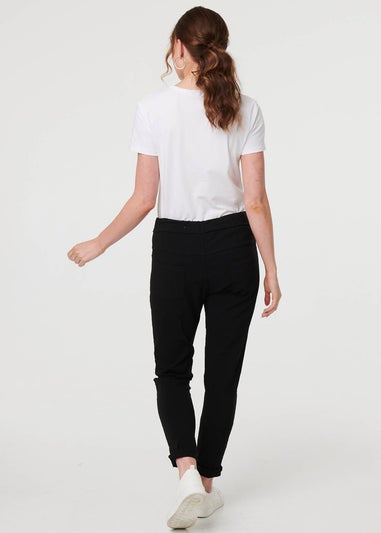 Izabel London Black Diamante Detail Slim Cropped Trousers