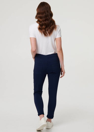 Izabel London Navy Diamante Detail Slim Cropped Trousers