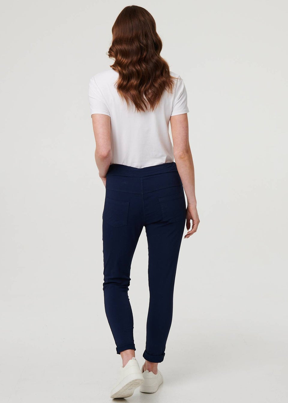 Izabel London Navy Diamante Detail Slim Cropped Trousers