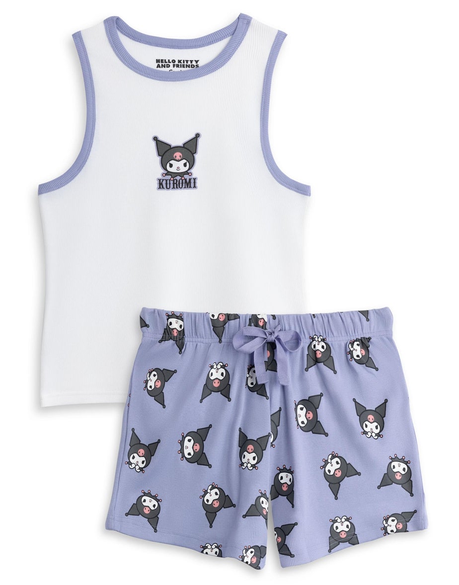 Vanilla Underground Hello Kitty Kuromi Adults Vest & Shorts Purple PJs