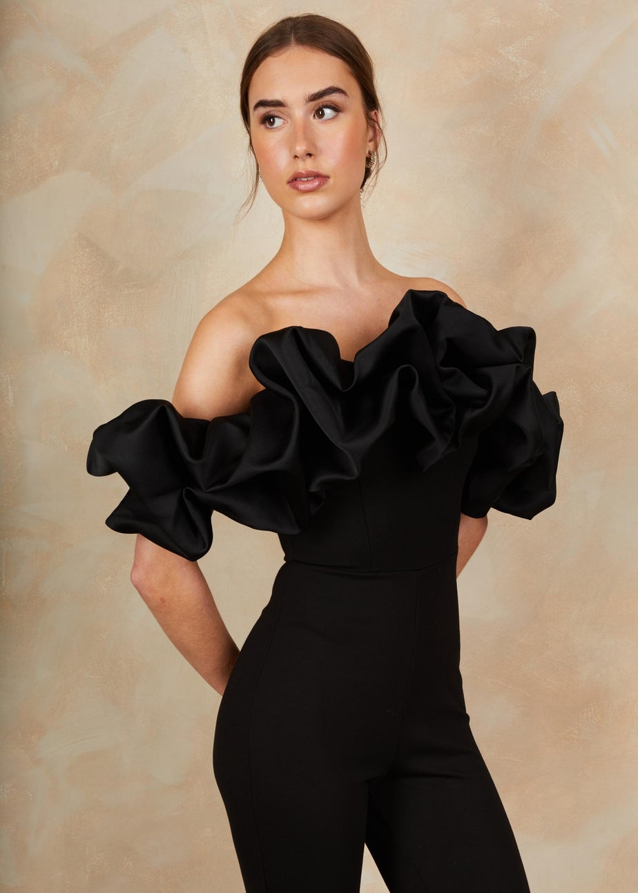Chi Chi London Black Ruffle Bardot Jumpsuit
