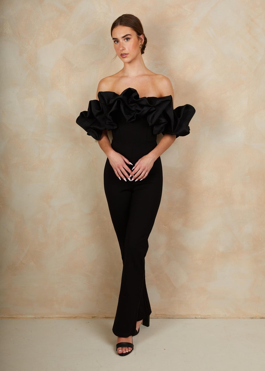 Chi Chi London Black Ruffle Bardot Jumpsuit
