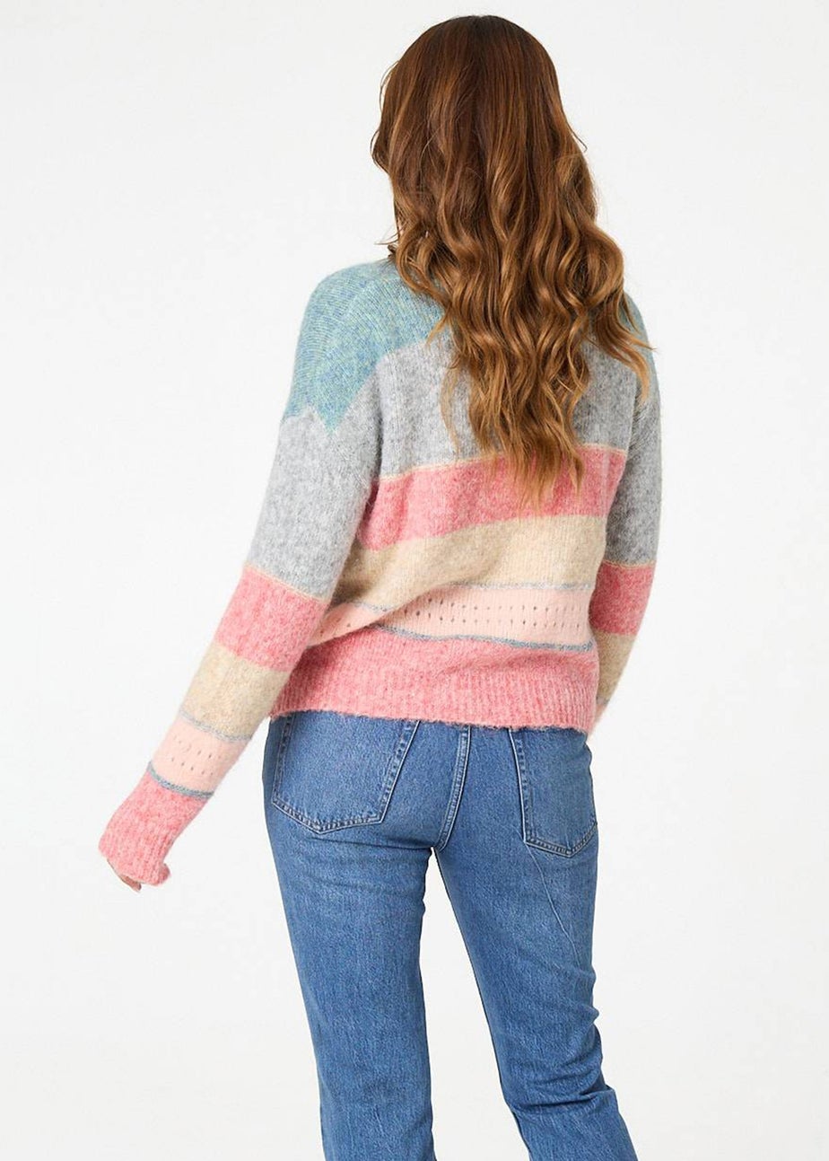 Izabel London Pink Striped Textured Long Sleeve Jumper
