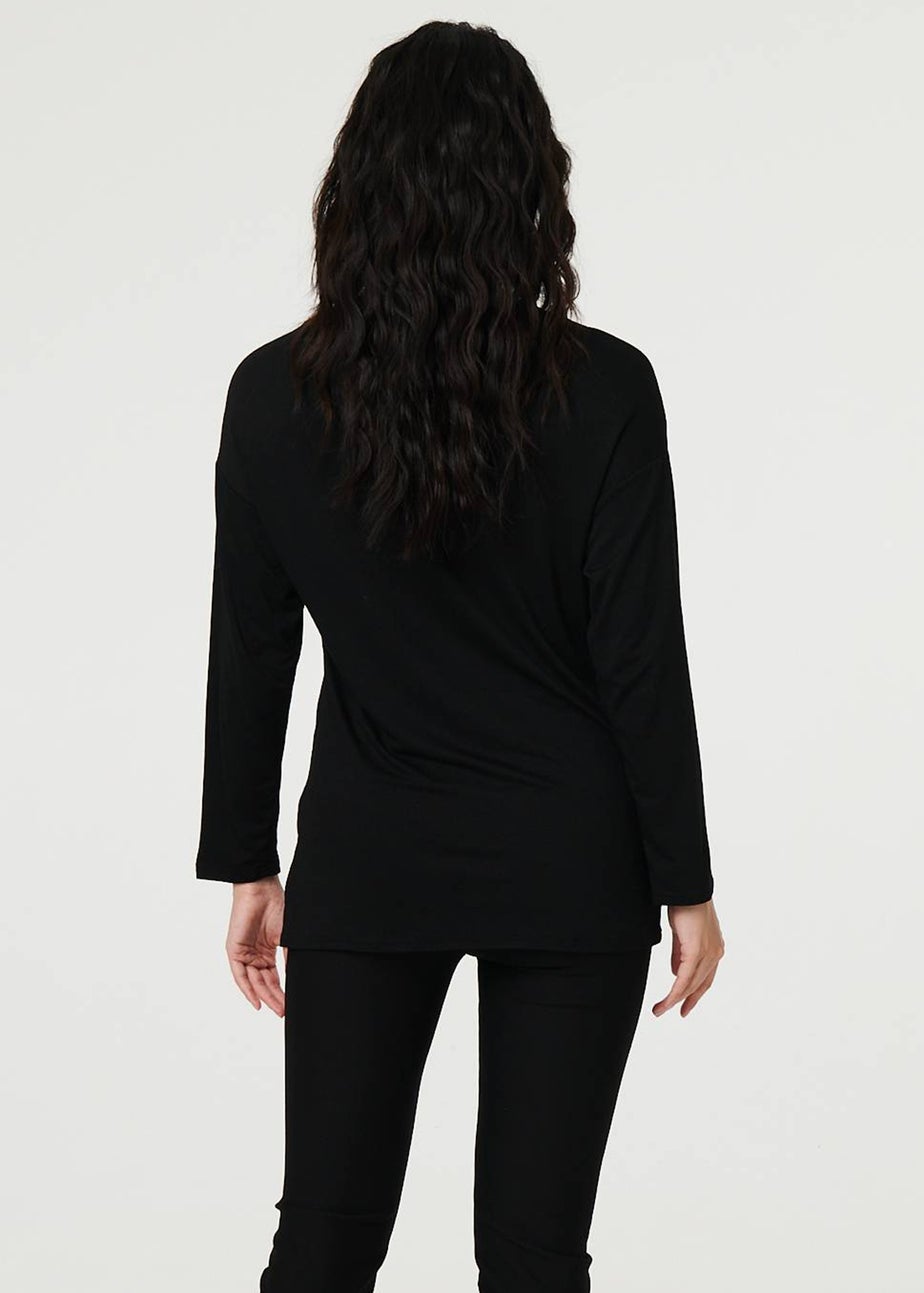 Izabel London Black Abstract Sparkly Long Sleeve Top