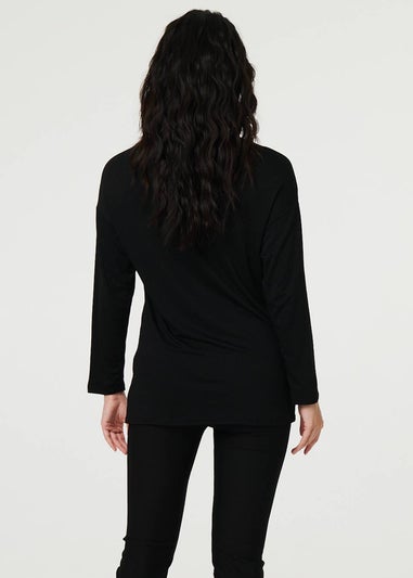 Izabel London Black Abstract Sparkly Long Sleeve Top