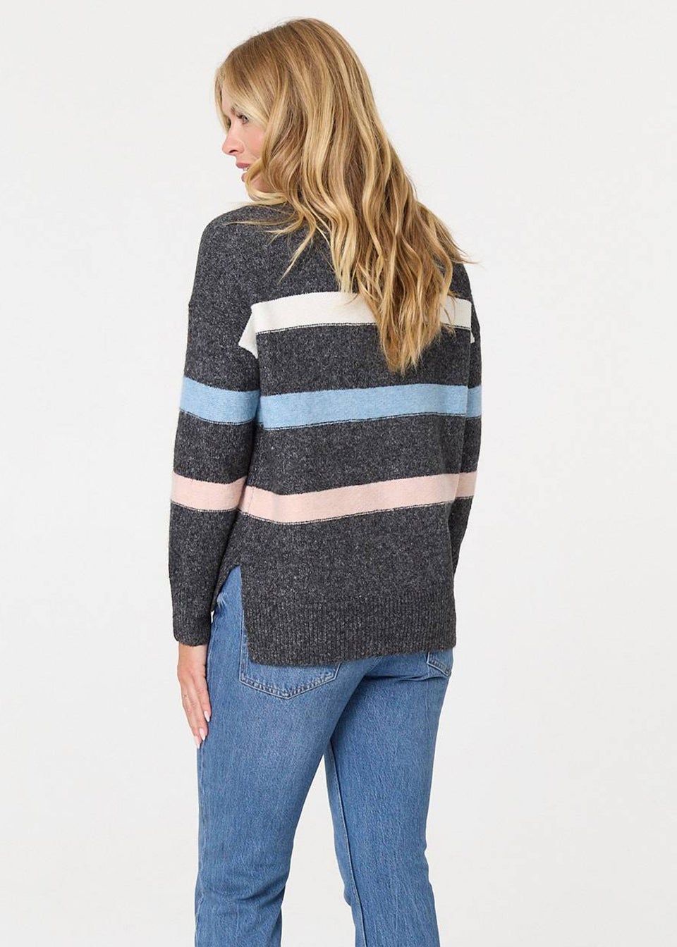 Izabel London Black Striped High Neck Boxy Jumper