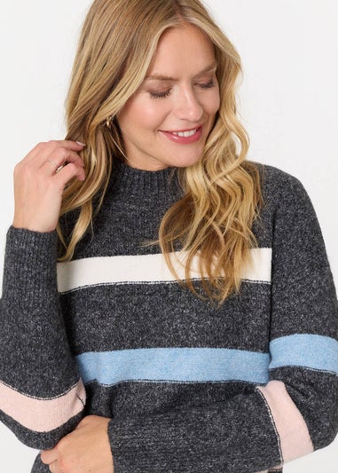 Izabel London Black Striped High Neck Boxy Jumper