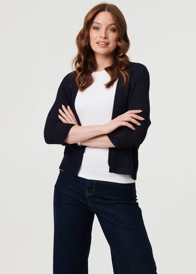 Izabel London Navy Mesh Cropped 3/4 Sleeve Open Cardigan