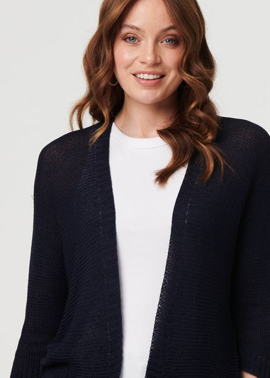 Izabel London Navy Mesh Cropped 3/4 Sleeve Open Cardigan