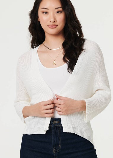 Izabel London White Mesh Cropped 3/4 Sleeve Open Cardigan