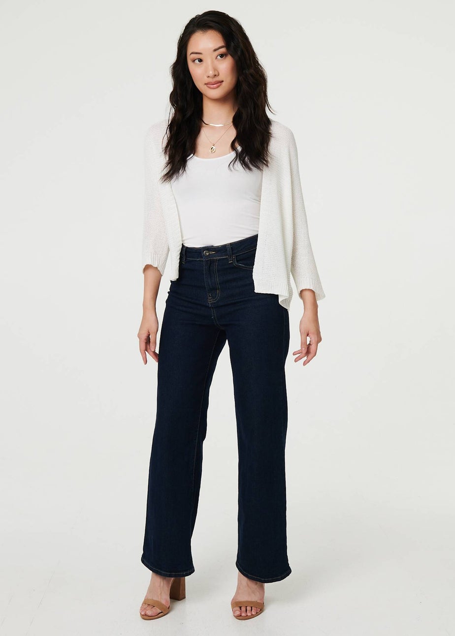 Izabel London White Mesh Cropped 3/4 Sleeve Open Cardigan