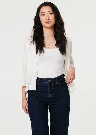 Izabel London White Mesh Cropped 3/4 Sleeve Open Cardigan