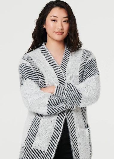 Izabel London White Striped Longline Relaxed Cardigan
