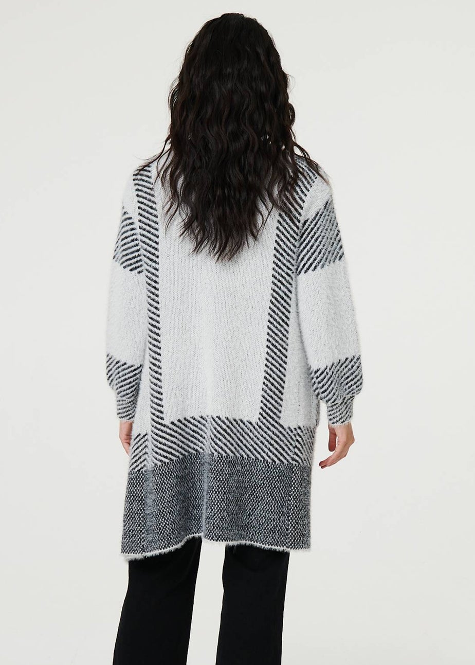 Izabel London White Striped Longline Relaxed Cardigan