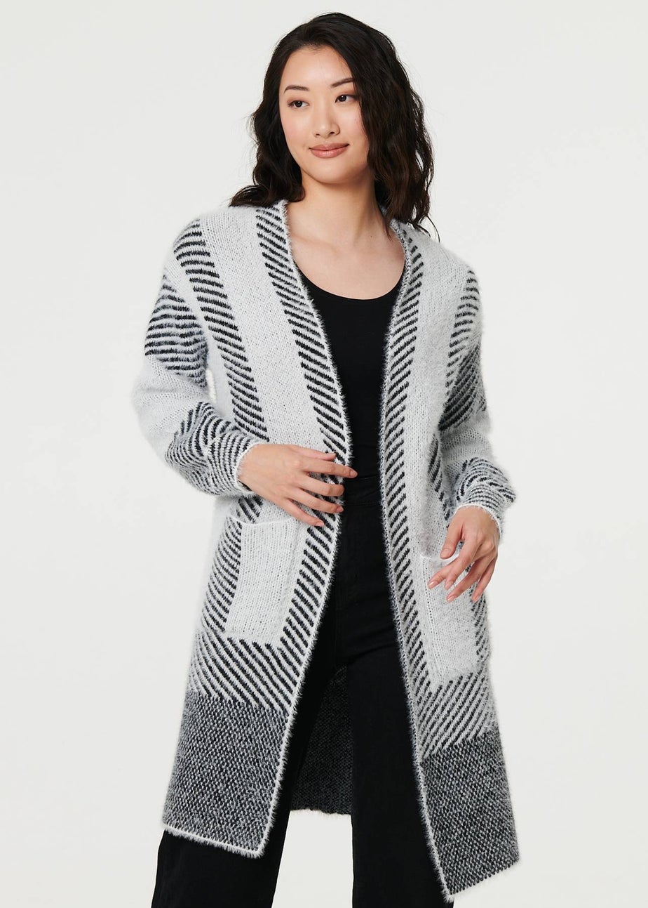 Izabel London White Striped Longline Relaxed Cardigan