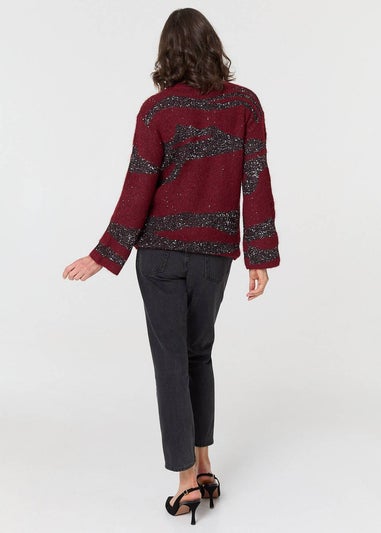 Izabel London Burgundy Metallic Sparkly Animal Print Jumper