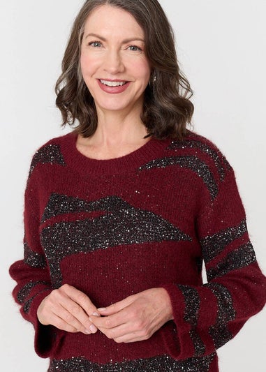 Izabel London Burgundy Metallic Sparkly Animal Print Jumper