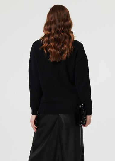 Izabel London Black Embroidered Print Drop Shoulder Jumper