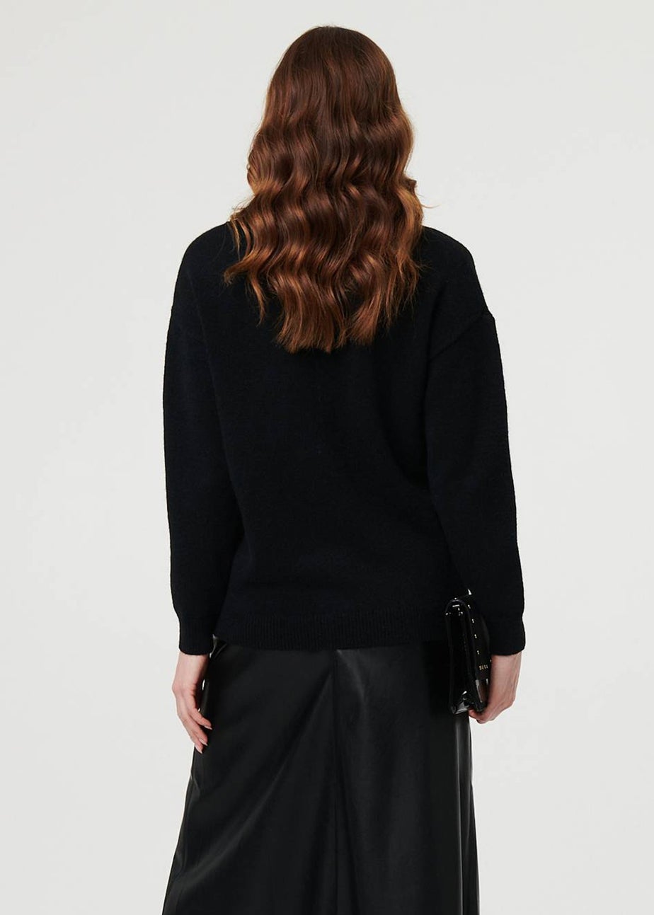 Izabel London Black Embroidered Print Drop Shoulder Jumper