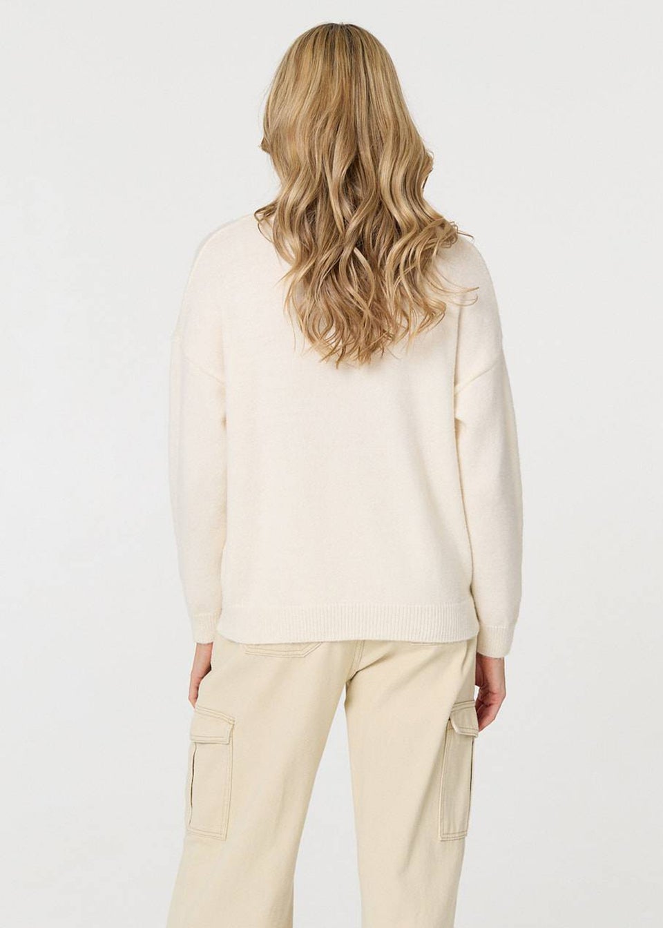 Izabel London Cream Embroidered Print Drop Shoulder Jumper