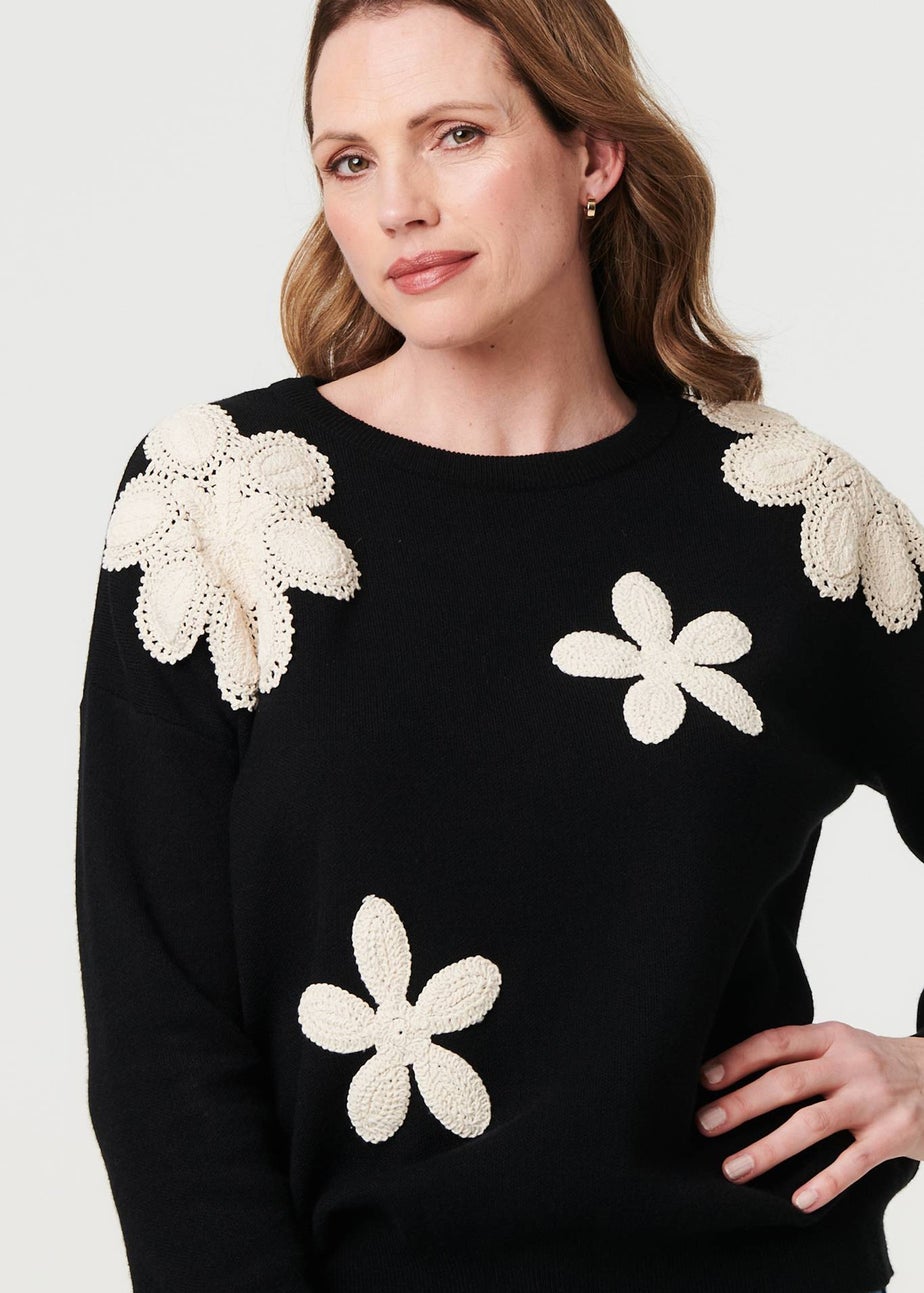 Izabel London Black Floral Embroidered Relaxed Knit Jumper