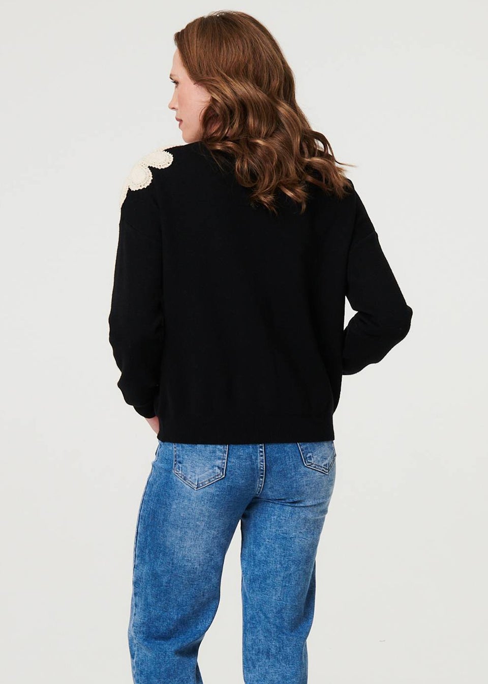 Izabel London Black Floral Embroidered Relaxed Knit Jumper