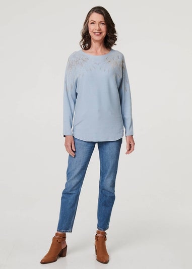 Izabel London Blue Sparkly Embellished Relaxed Jumper