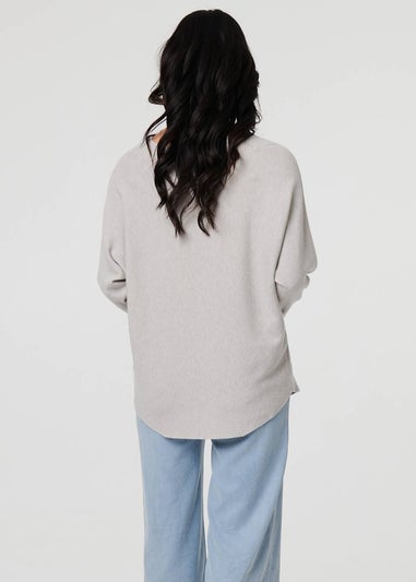 Izabel London Grey Floral Relaxed Batwing Sleeve Jumper