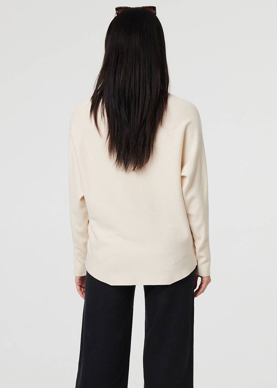 Izabel London Beige Floral Relaxed Batwing Sleeve Jumper