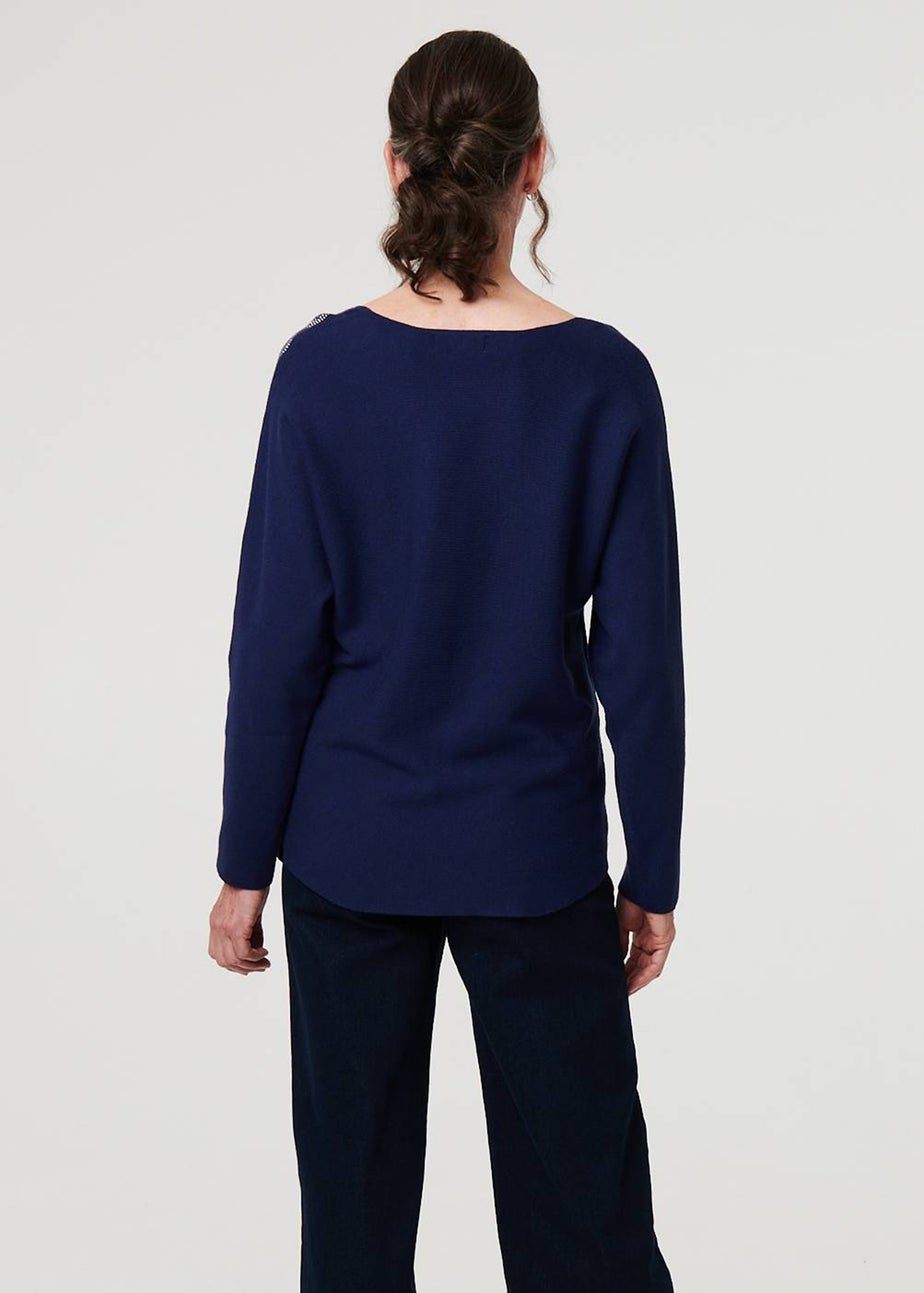 Izabel London Navy Sparkly Embellished Long Sleeve Knit Top